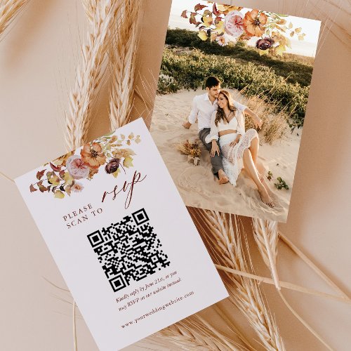 QR Wedding Rustic Fall Photo RSVP Enclosure Card