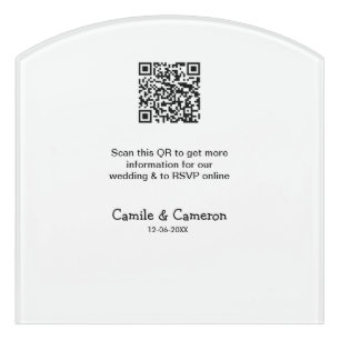 QR WEDDING WEBSITE add photoname date black white Door Sign