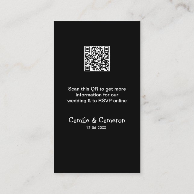 QR WEDDING WEBSITE add photoname date black white  Enclosure Card (Back)