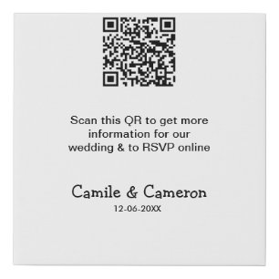 QR WEDDING WEBSITE add photoname date black white Faux Canvas Print