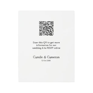 QR WEDDING WEBSITE add photoname date black white  Metal Print
