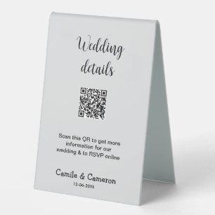 QR WEDDING WEBSITE add photoname date black white Table Tent