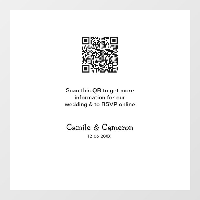 QR WEDDING WEBSITE add photoname date black white  Window Cling (Sheet)