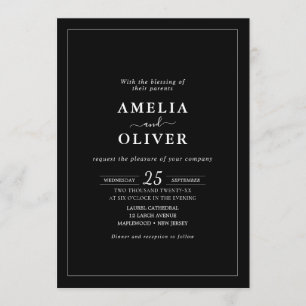 QR Weekend Events Dark Black Minimalist Wedding Invitation
