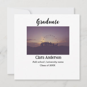 QR white black photoclassic graduation annoucement Note Card