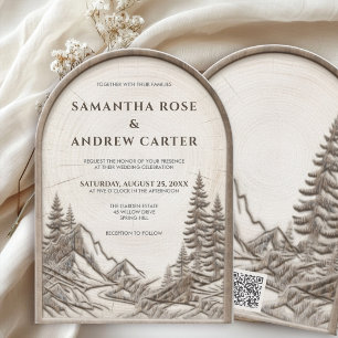 QR Wood Laser Cut Wood Wedding Invitation