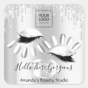 QRCoce Logo Gray Drips Kiss Nails Lashes Products Square Sticker