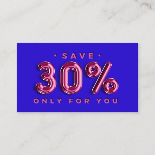 QRCODE 30OFF Discount Balloon Pink Royal Blue Business Card