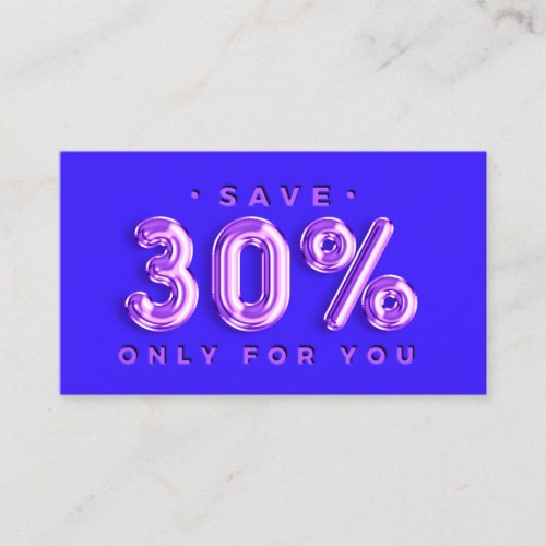 QRCODE 30OFF Discount Blue Balloon Violet Business Card