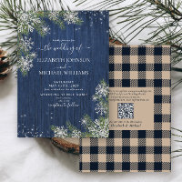 QRCode Blue Silver WinterWood Plaid Rustic Wedding
