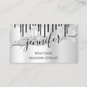 QRCode Logo Abstract Online Shop Silver Gray Drip Business Card
