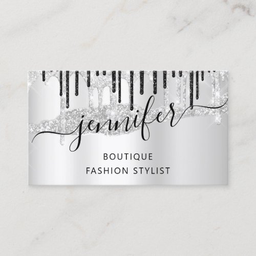  QRCode Logo Abstract Online Shop Silver Gray Drip Business Card