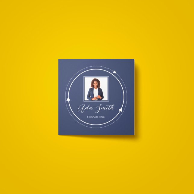 QRCode Logo Custom Custom Photo Circle Blue Navy Square Business Card (Creator Uploaded)