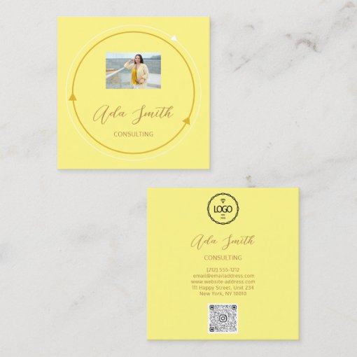 QRCode Logo Custom Custom Photo Frame Yellow Square Business Card Zazzle