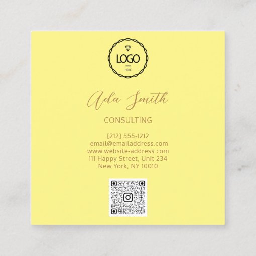 QRCode Logo Custom Custom Photo Frame Yellow Square Business Card Zazzle