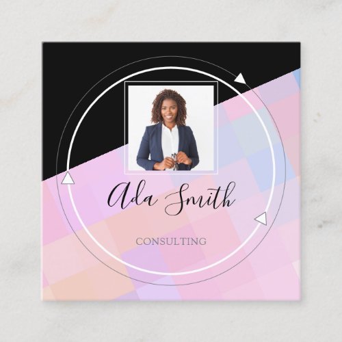 QRCode Logo Custom Custom Photo Geometry Pink Square Business Card