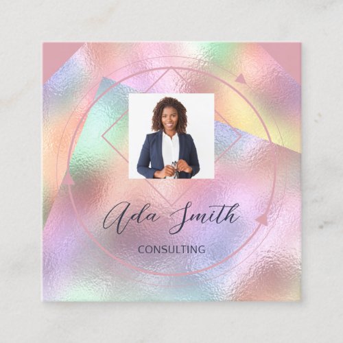 QRCode Logo Custom Custom Photo Holograph Rose  Square Business Card