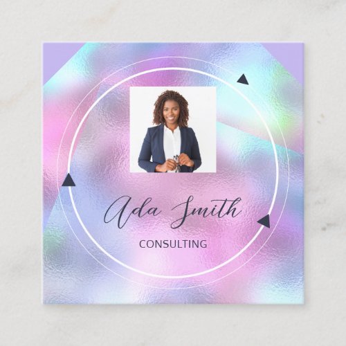 QRCode Logo Custom Custom Photo Holographic Arrows Square Business Card