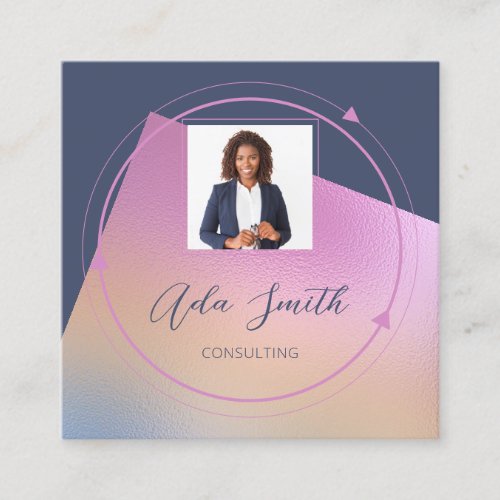 QRCode Logo Custom Custom Photo Pink Blue Geometry Square Business Card