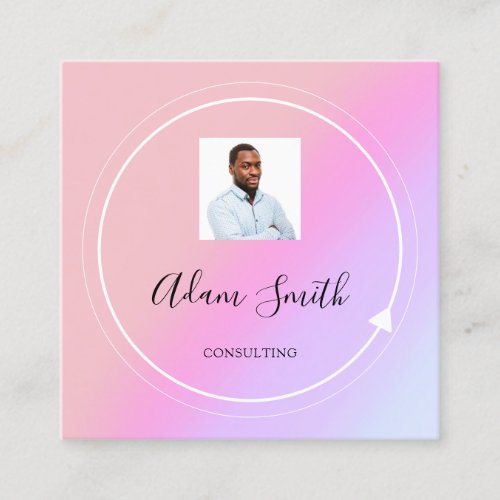QRCode Logo Custom Custom Photo Pink Ombre  Square Business Card