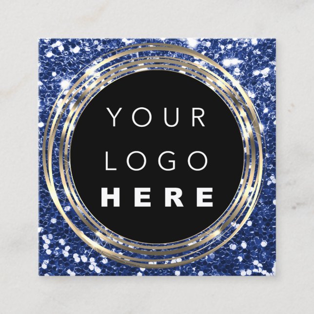  QRCode Logo Online Shop Frame Gold Glitter Blue  Square Business Card (Front)