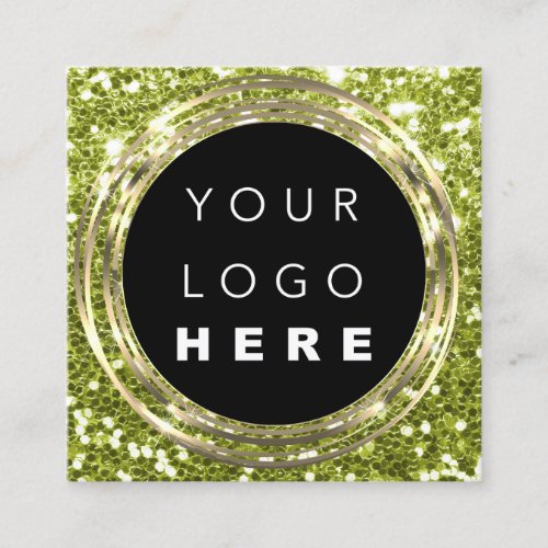  QRCode Logo Online Shop Frame Gold Glitter Green  Square Business Card
