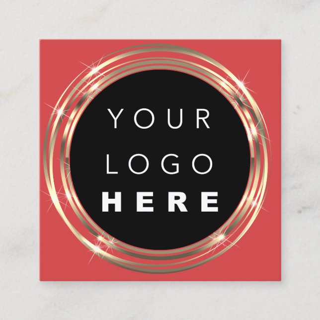  QRCode Logo Online Shop Frame Gold Vivd Red Square Business Card (Front)