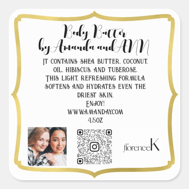 QRCODE LOGO PHOTO PRODUCT DESCRIPTION BUTTER FRAME SQUARE STICKER (Front)