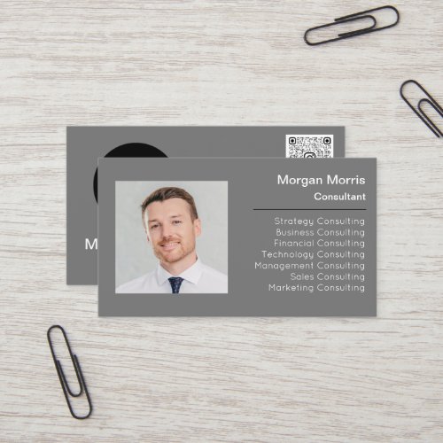QRCode Logo Photo Professional Company Gray  Business Card