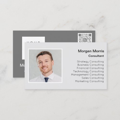 QRCode Logo Photo Professional Company Gray Business Card