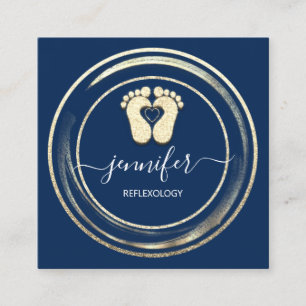 QRCode Logo Reflexology Foot Massage Blue NavyFeet Square Business Card