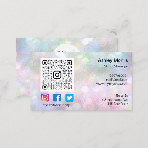 QRCode Logo Social Online Shop Holograph Pink Business Card