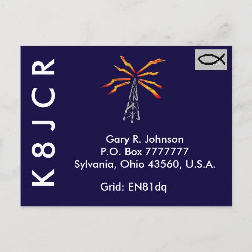 QSL Card basic navy background with antenna