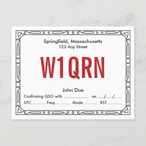 QSL Card Retro Art Deco Red Text