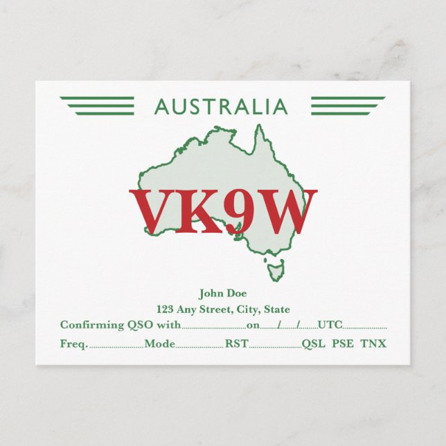 QSL Card Retro Australia Map Green (Front)