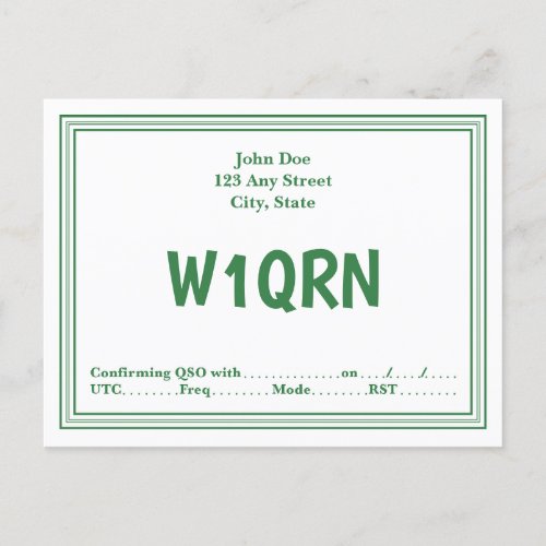 QSL Card Retro Green Line Border