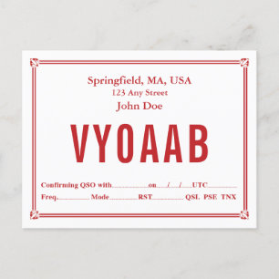 QSL Card Retro Red Border Corner Ornaments