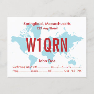 QSL Card Retro World Blue Map