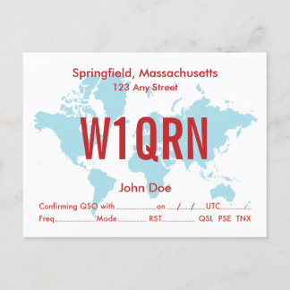 QSL Card Retro World Blue Map 