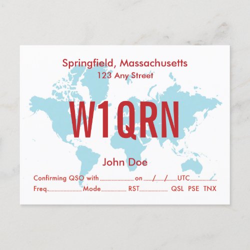 QSL Card Retro World Blue Map 