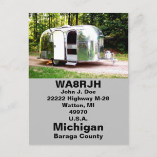 QSL PCs HAM Radio Op vintage retro camper trailer Postcard