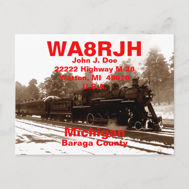 QSL Postcards HAM Radio Ops RR Snow Train Tracks (Front)