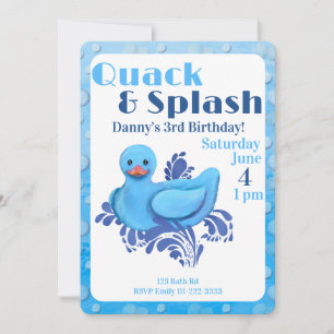Quack and Splash Duck 3rd Birthday Invitation