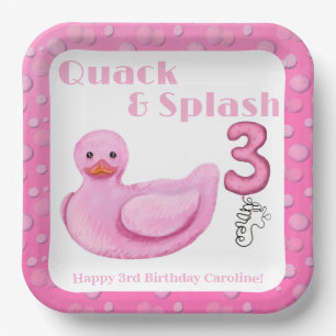 Quack and Splash Duck 3rd Birthday Invitation Paper Plates
