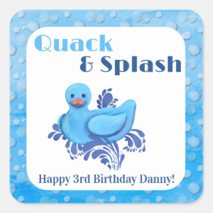 Quack and Splash Duck 3rd Birthday Invitation Square Sticker