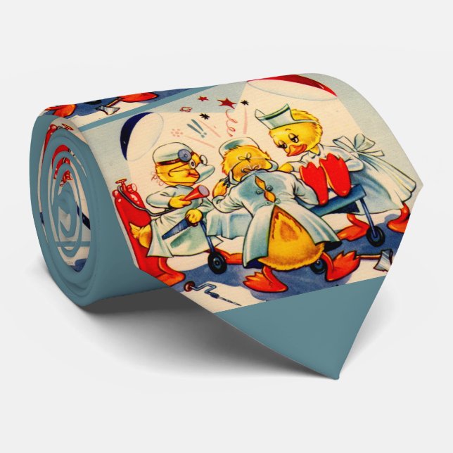 quack doctors and nurse medical ducks print neck tie (Rolled)