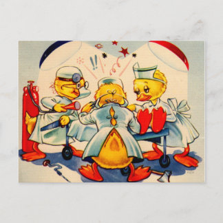 quack doctors and quack nurse medical ducks postcard