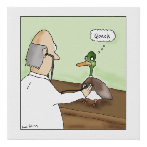 Quack Duck Doctor Cartoon Faux Canvas Print