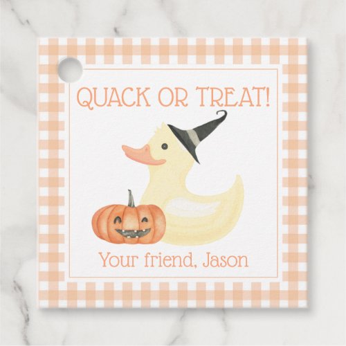 Quack or Treat Duck Cute Orange Halloween Kids Favor Tags