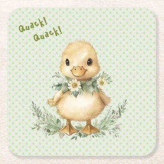 Quack! Quack! Says the Duck! Baby Shower Square Paper Coaster